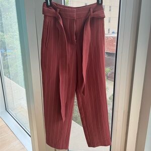Aritzia Wilfred red-brown pinstripe trousers